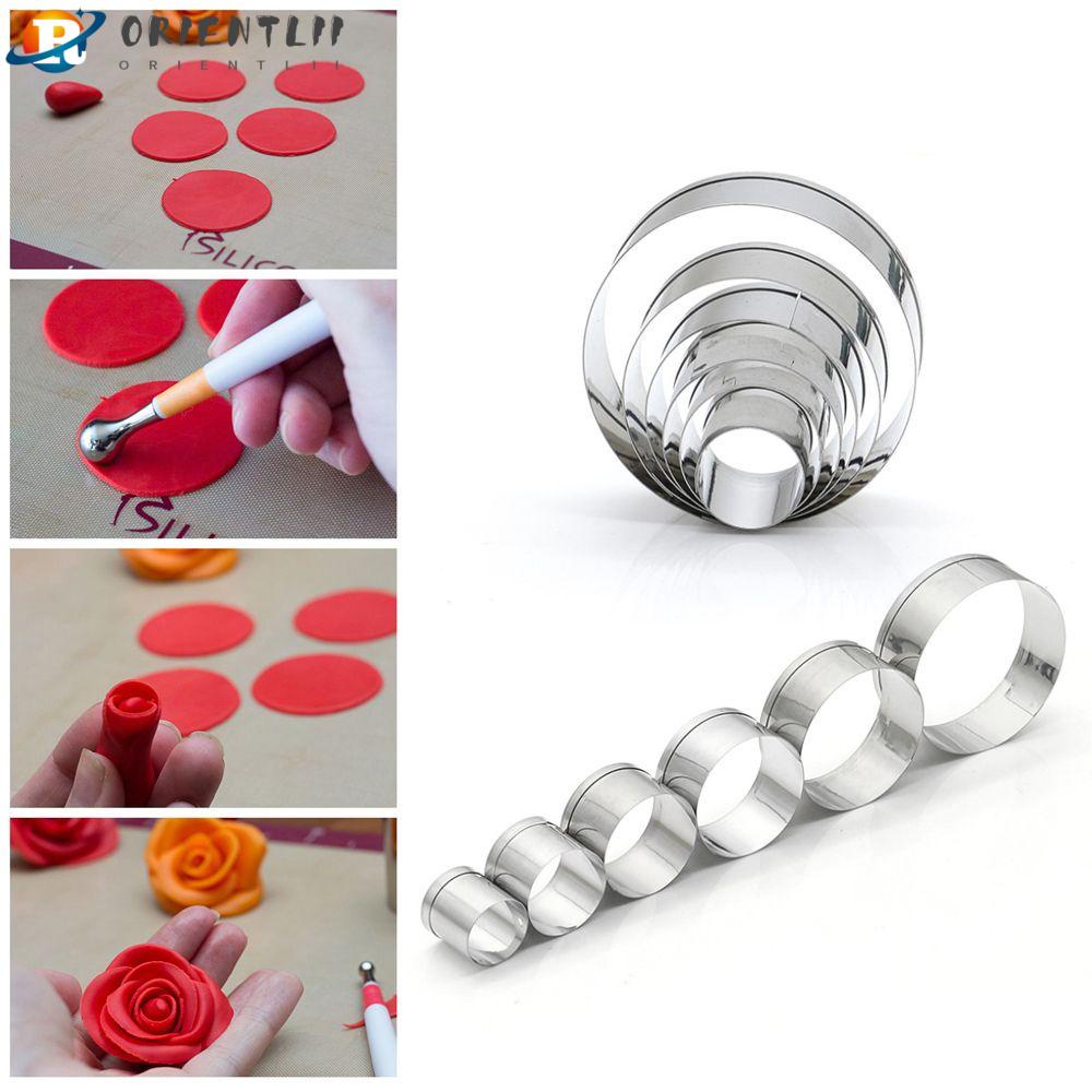 ORIENTLII Bộ 6 Khuôn Cắt Bánh Quy Hình Tròn Bằng Thép Không Gỉ Tiện Dụng