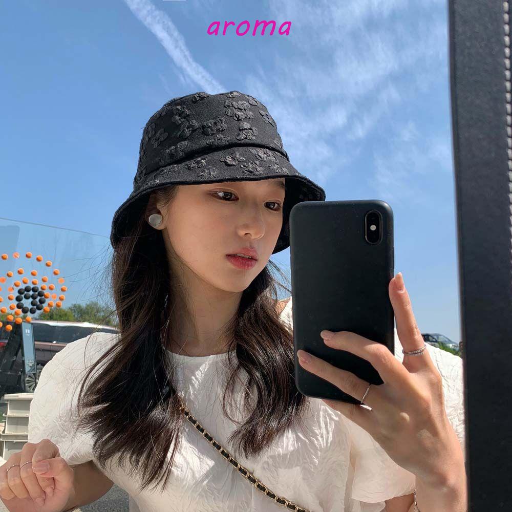 AROMA Nón Tai Bèo Phối Ren Thêu Họa Tiết Đơn Giản Thời Trang Mùa Hè Cho Nữ