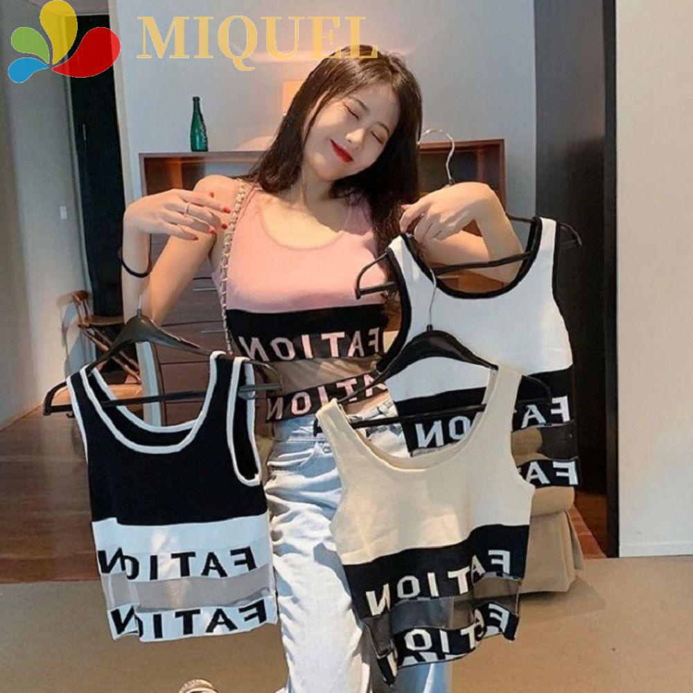 MIQUEL Áo Hai Dây Dáng Rộng In Chữ Y2K Thời Trang Mùa Hè Cho Nữ