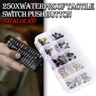 New 250pcs Waterproof Tactile Switch Push Button Micro Momentary Tact 10 Values