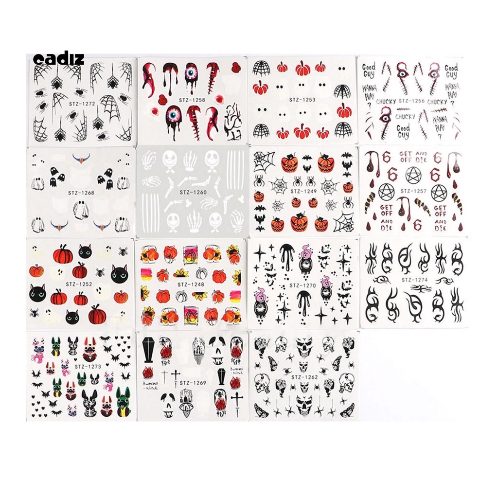 Set 24 Sticker Dán Móng Tay Không Phai Họa Tiết Kinh Dị Halloween