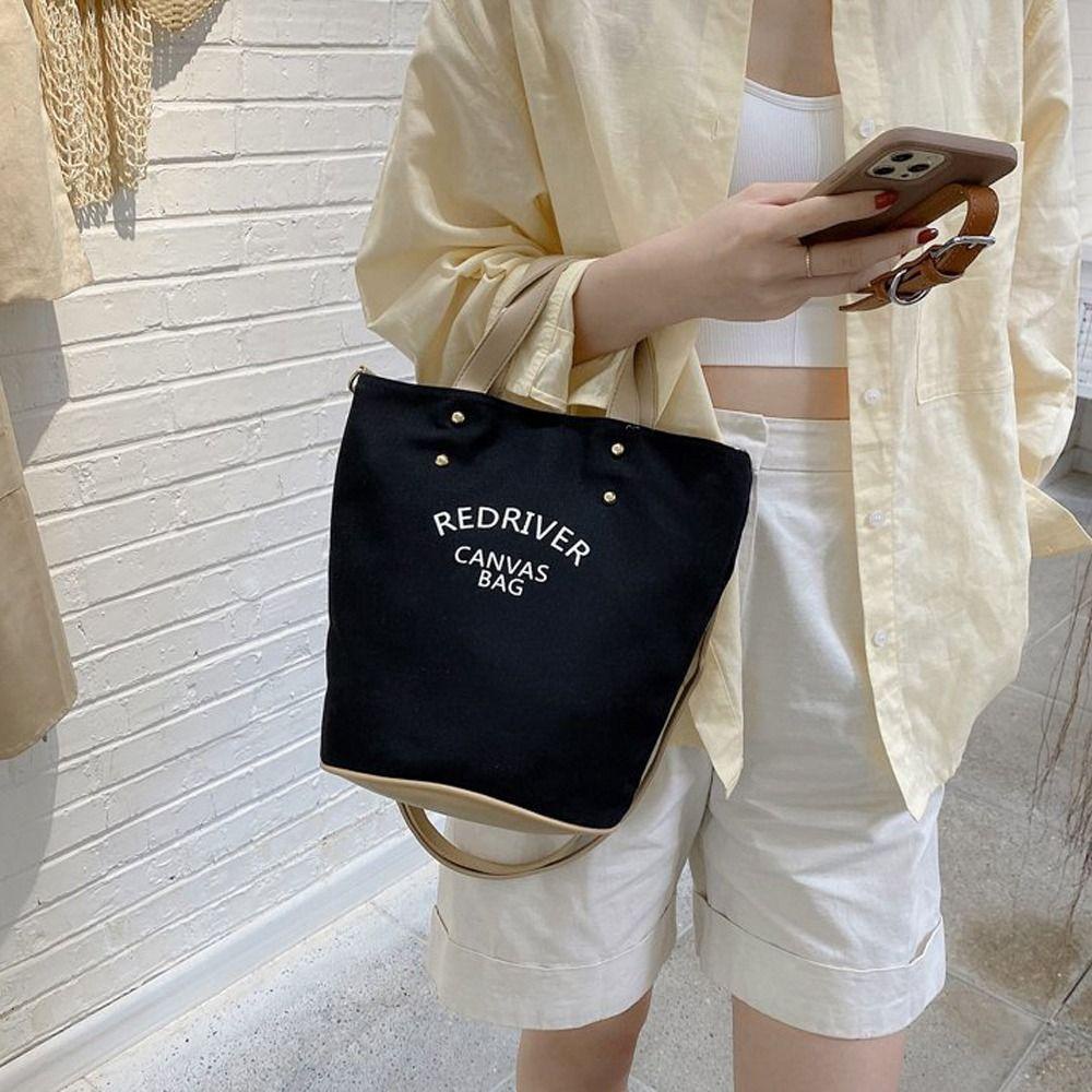 LOMBARD Túi Xách Vải Canvas Cỡ Lớn Phối Dây Da Phong Cách Retro Cho Nữ