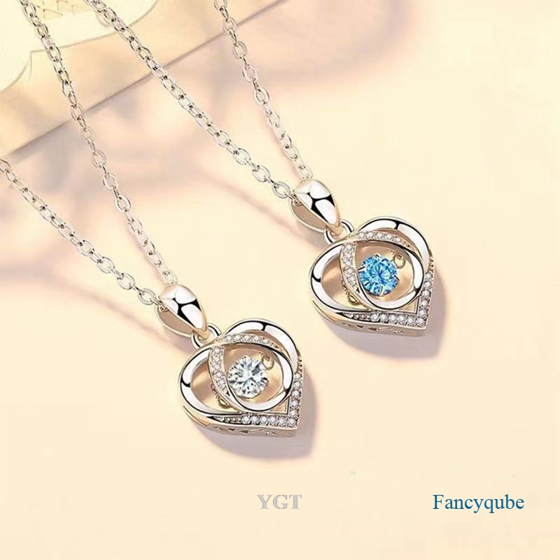 Ygt Vòng cổ Bằng Thép Không Gỉ Mặt Hình Trái Tim Đính Đá Pha Lê Màu Xanh Dương Sang Trọng Thời Trang Cho Nữ