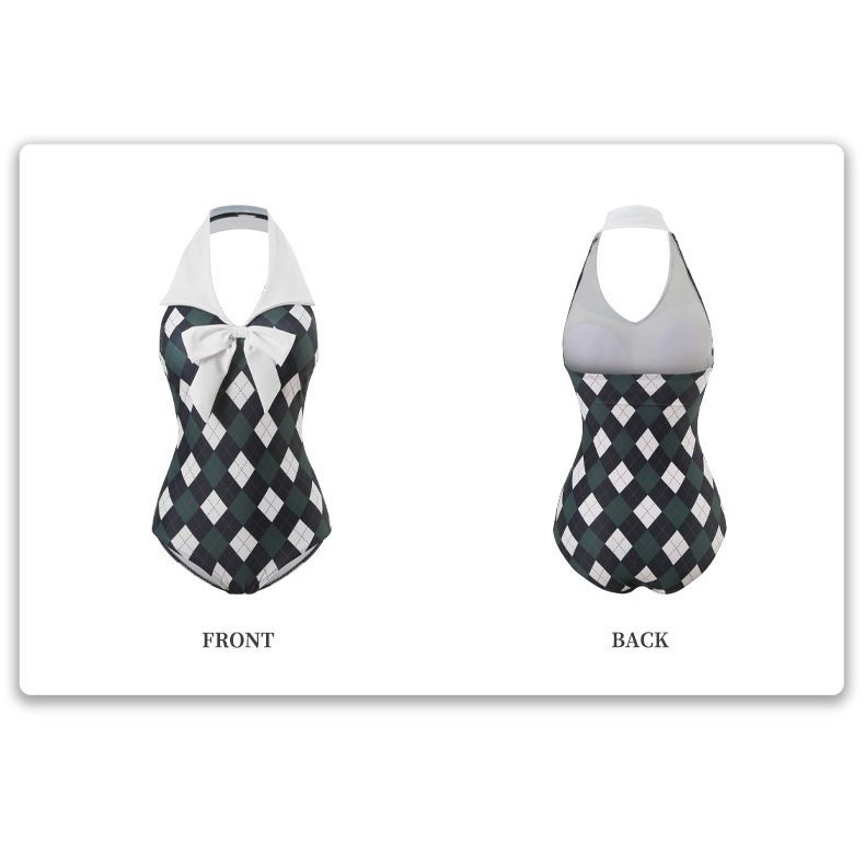 Đồ Bơi Một Mảnh Họa Tiết Hình Thoi Phong Cách Retro Mỹ