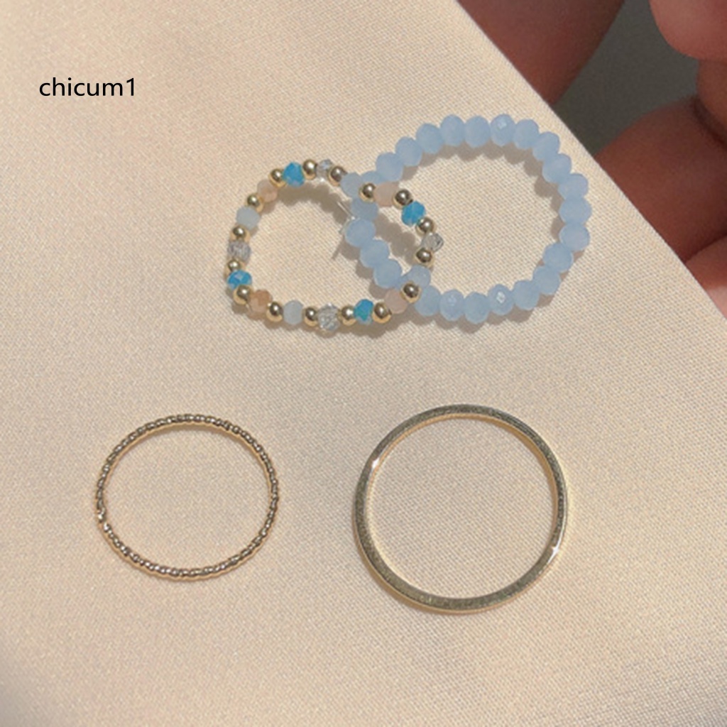 Set 4 Nhẫn Đeo Khớp Ngón Tay Xếp Chồng Lên Nhau Màu Xanh Dương Phong Cách Ins Dành Cho Tiệc K