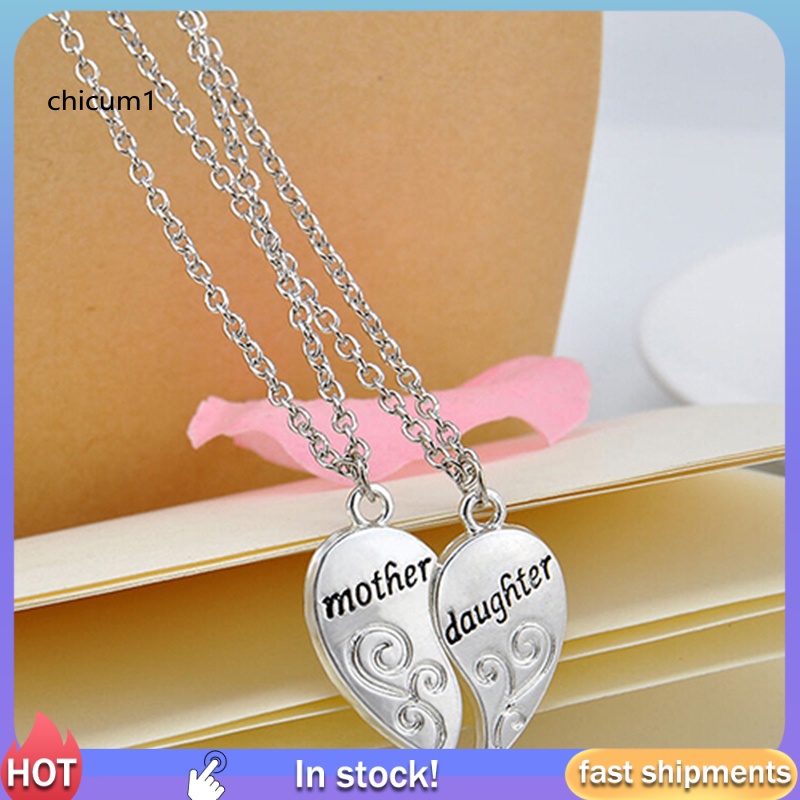 Set 2 Vòng cổ Ghép Hình Trái Tim Khắc Chữ Dành Cho Mẹ Và Con Gái
