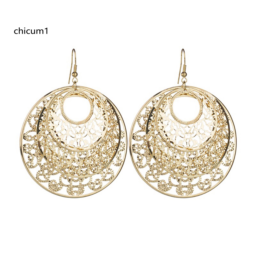 Khuyên Tai Dạng Móc Mặt Tròn Rỗng Họa Tiết Hoa Thời Trang Cho Nữ