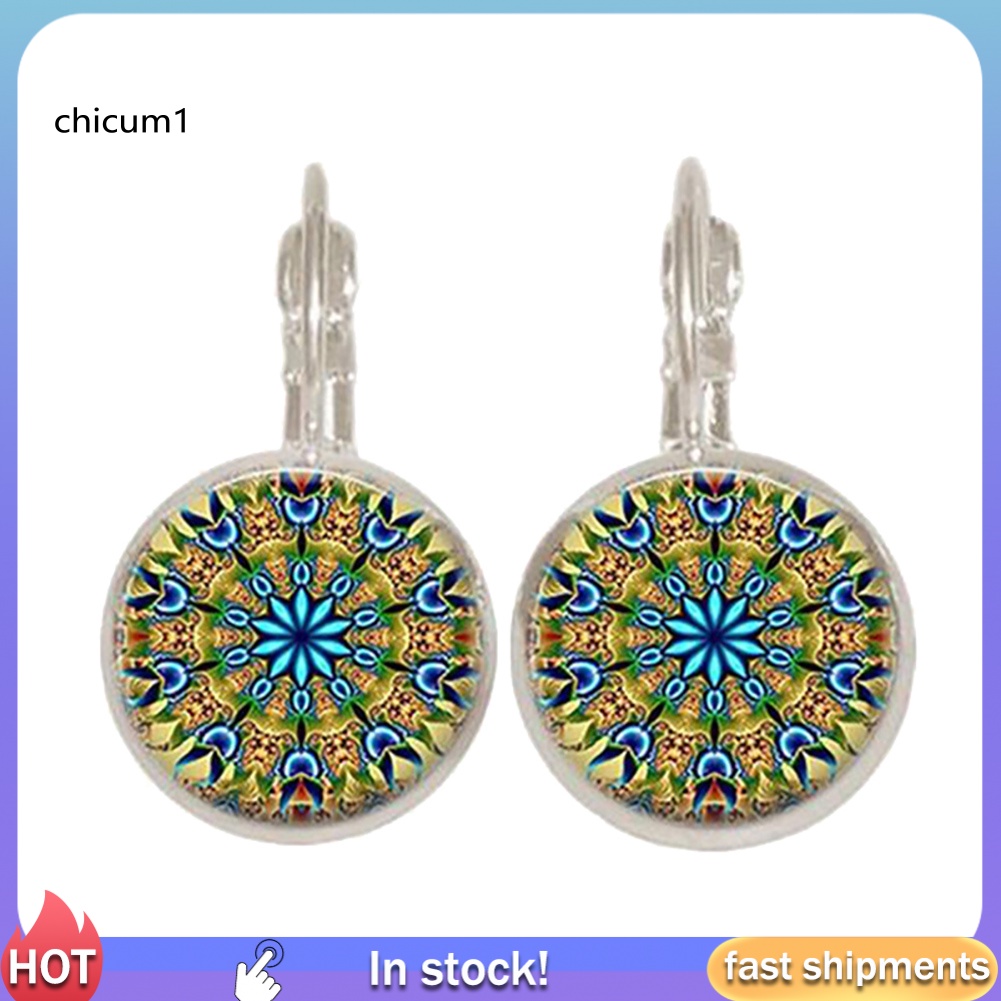 Khuyên Tai Mặt Tròn Họa Tiết Hoa Phong Cách Vintage