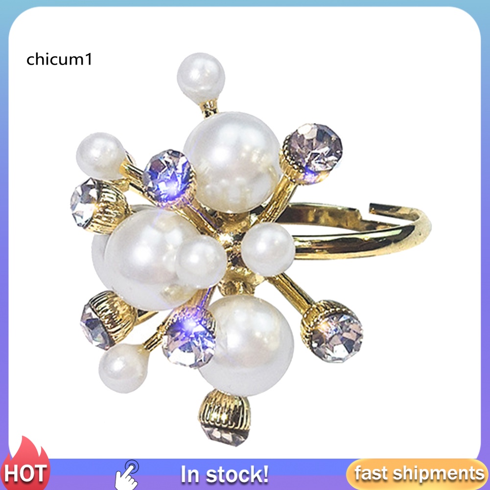 Nhẫn Hở Hình Bông Tuyết Đính Ngọc Trai Nhân Tạo Thời Trang