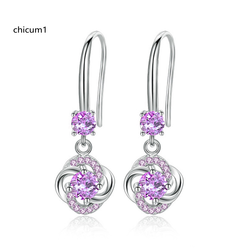 Khuyên Tai Tua Rua Hình Cỏ Bốn Lá Đính Đá Zircon