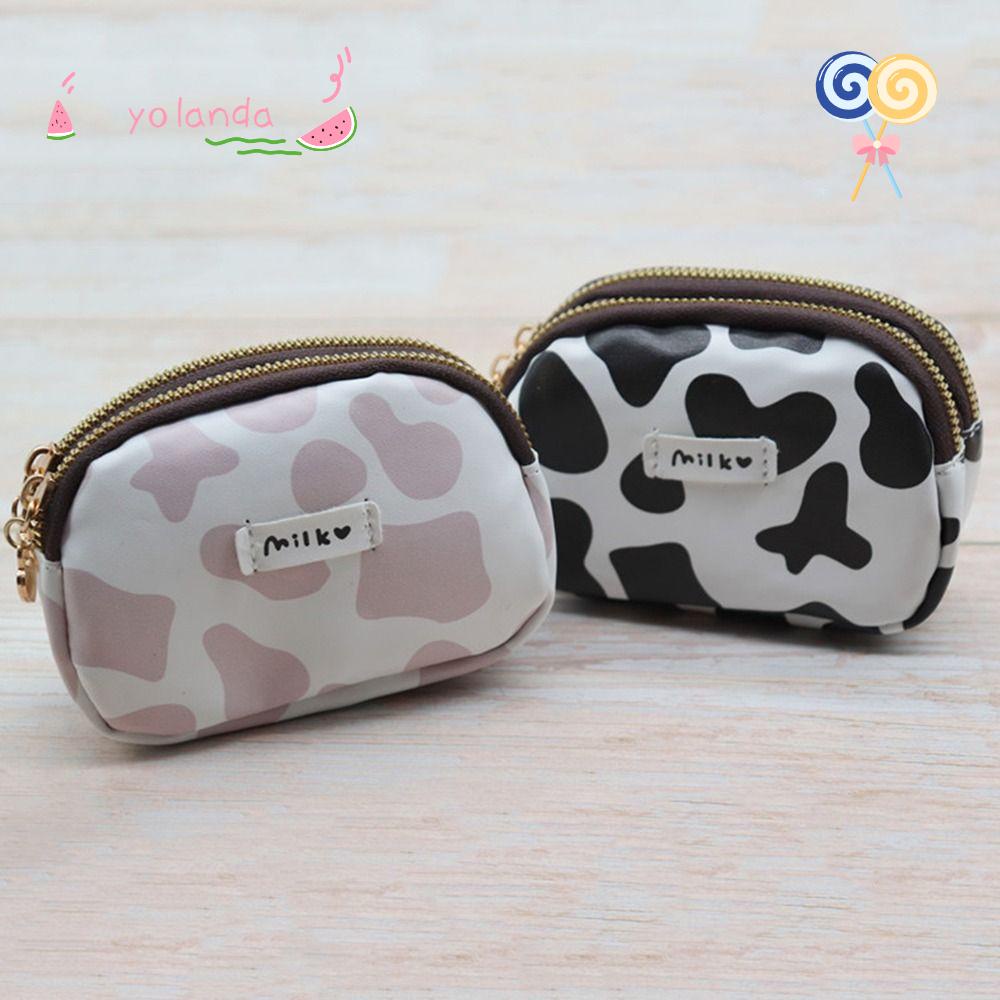 YOLA Ví Đựng Thẻ Có Khóa Kéo Họa Tiết Bò Sữa Đáng Yêu Cho Nữ