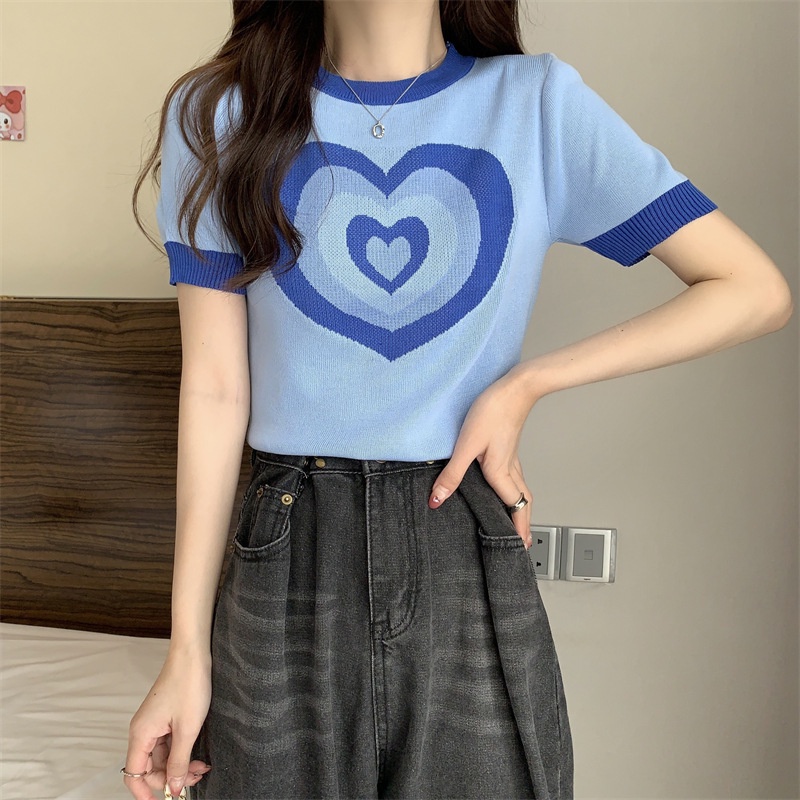 Áo Thun Tay Ngắn In Hình Trái Tim Thời Trang Hàn Quốc Dành Cho Nữ