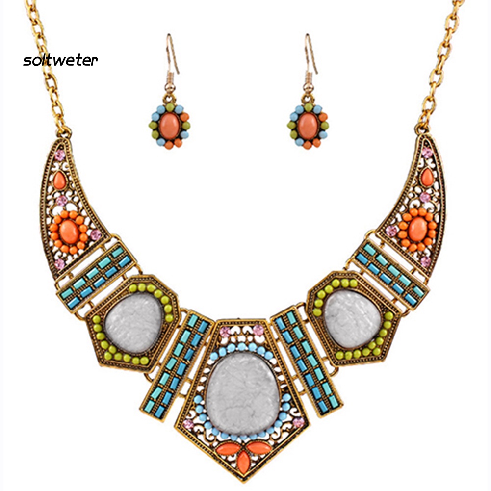 Bộ Vòng cổ + Bông Tai Nhiều Màu Kiểu Boho Cho Nữ