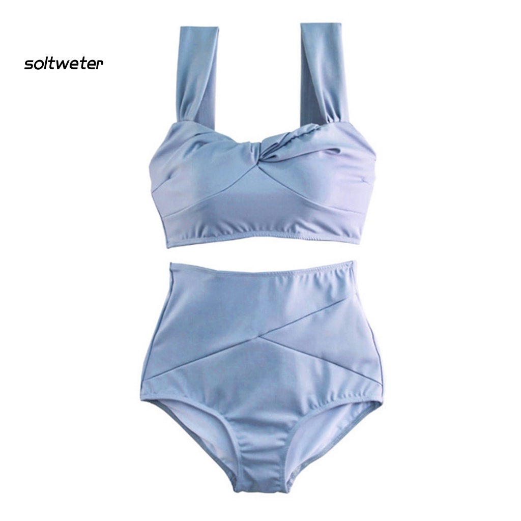 Bộ Bikini Hai Mảnh Màu Trơn Lưng Cao Có Đệm Ngực Gợi Cảm Cho Nữ