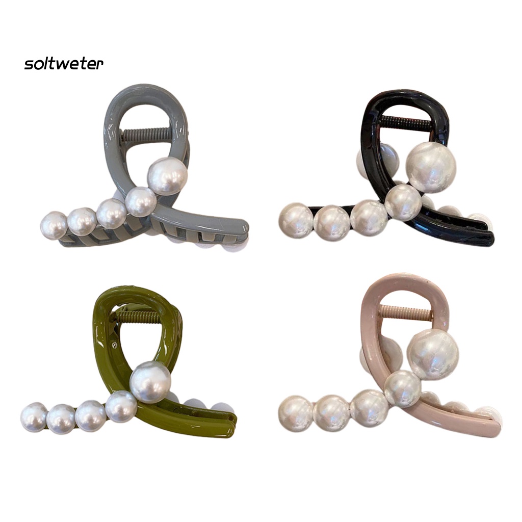 Kẹp Tóc Móng Vuốt Đính Ngọc Trai Giả Màu Sắc Tương Phản Chống Trượt Tiện Dụng Cho Nữ