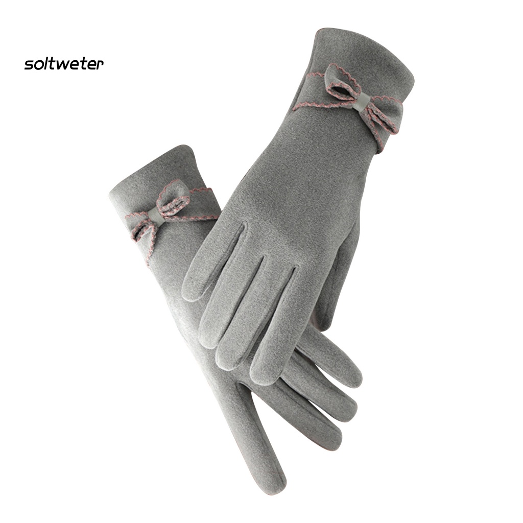 1 Đôi Găng Tay Nhung Mềm Mại Chống Tĩnh Điện Đính Nơ Thanh Lịch Cho Nữ