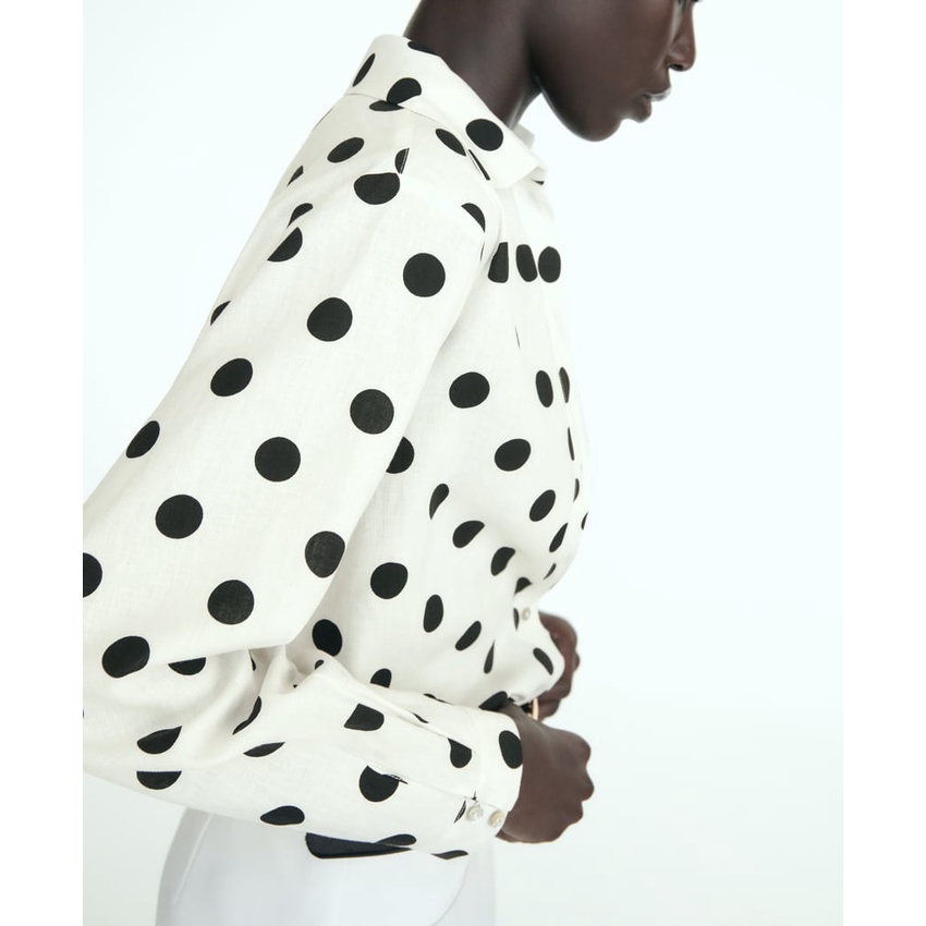 Áo Sơ Mi Vải Lanh Dáng Rộng Họa Tiết Chấm Bi Cài Một Hàng Nút Kiểu Mới Thời Trang Mùa Hè 3715625