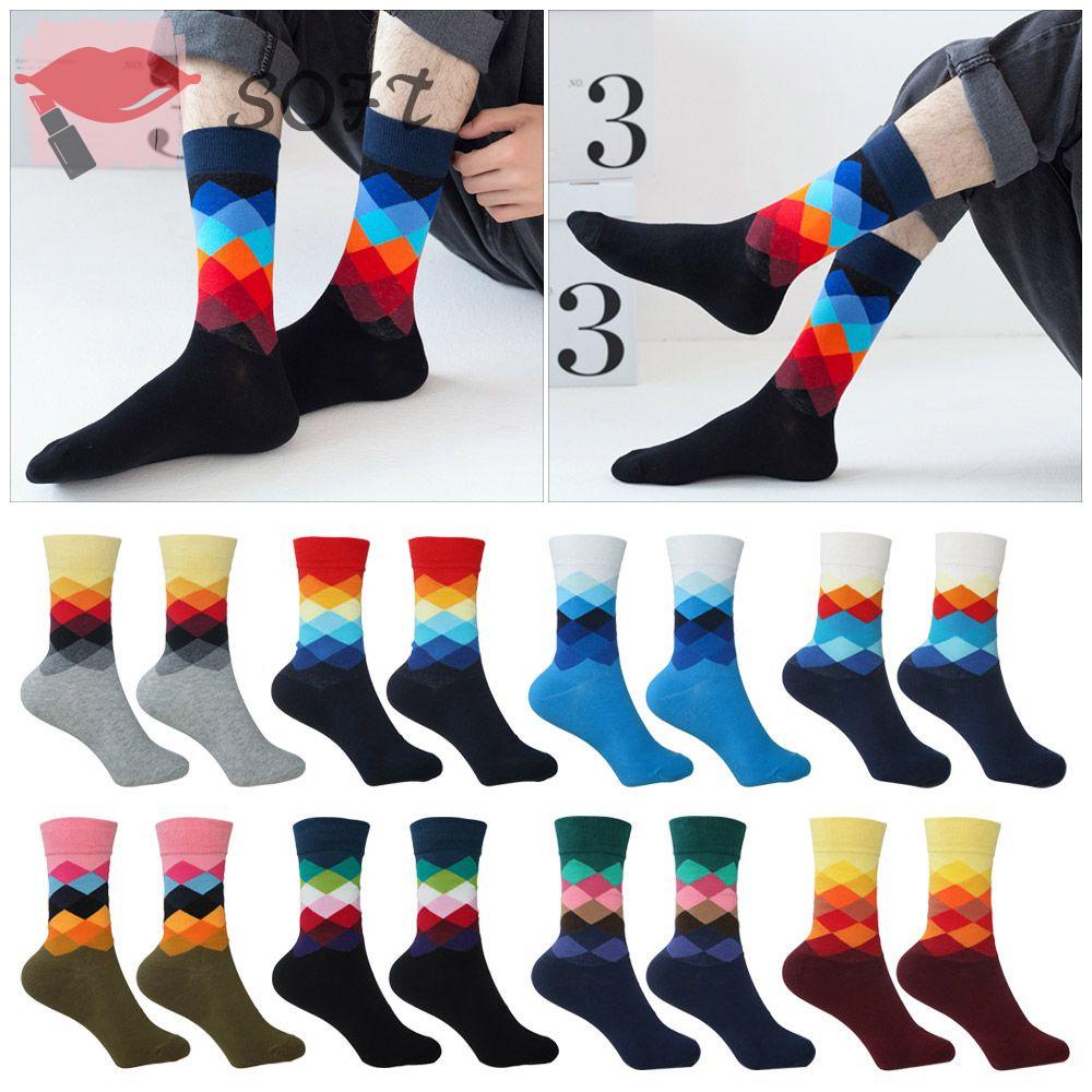 SOFTNESS Vớ Nam Nhiều Màu Sắc Họa Tiết Argyle Vui Nhộn