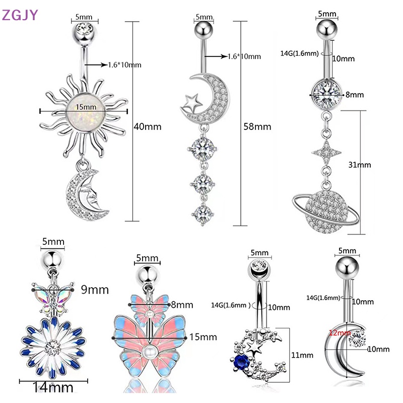 Khuyên Rốn Bằng Thép Không Gỉ Hình Hoa Bướm Đính Đá Cho Nữ Mới