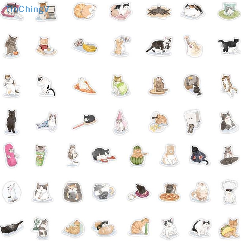 Bộ 50 Miếng Dán Trang Trí Hình Mèo Graffiti Dễ Thương DIY