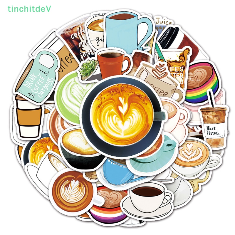 Bộ 50 Miếng Dán Hình Cà Phê Hoạt Hình Trang Trí Laptop / Scooter DIY