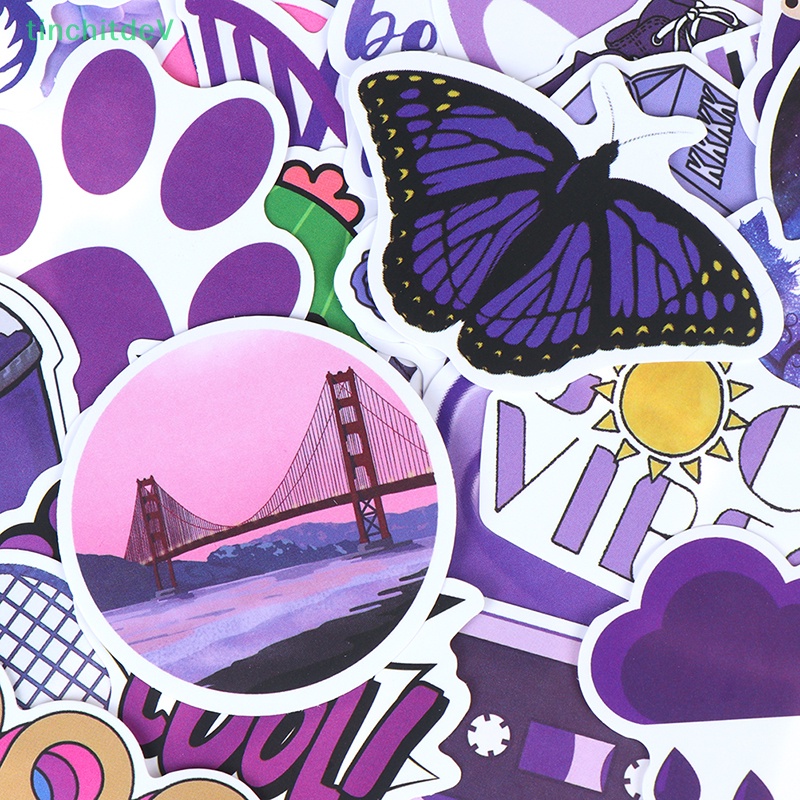 Bộ 50 Miếng Dán Màu Tím Họa Tiết Hoạt Hình Trang Trí Vali / Laptop / Xe Đạp / Xe Hơi DIY