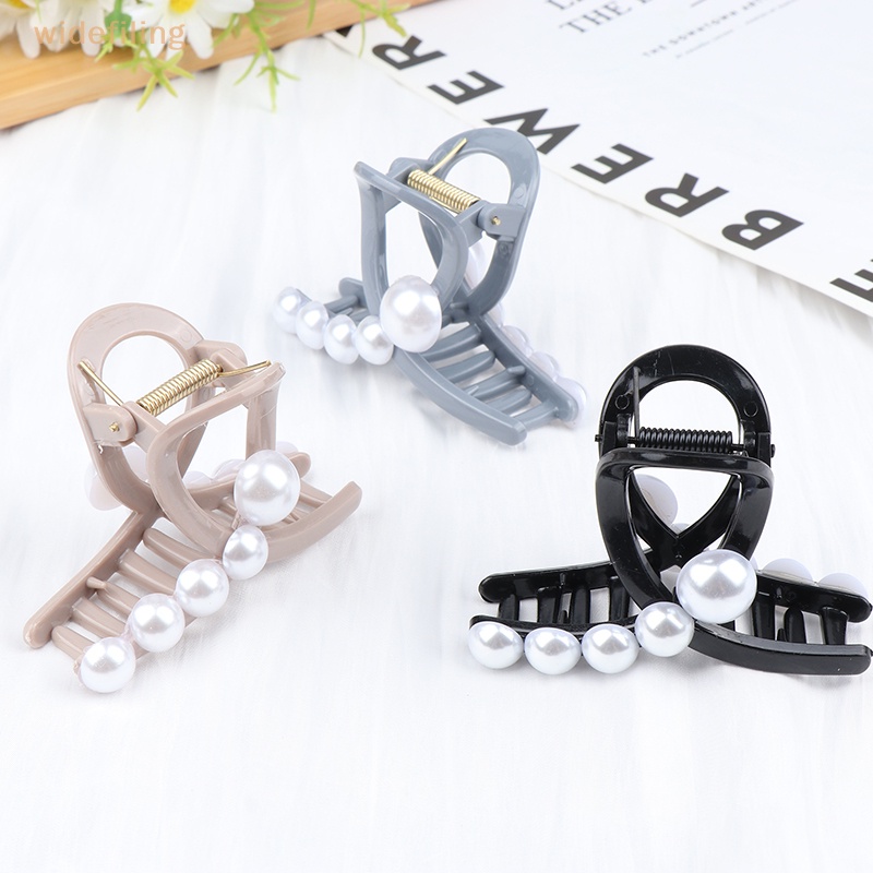 Kẹp Tóc Càng Cua Đính Ngọc Trai Giả Bằng Nhựa Mỏng Không Trượt Thời Trang Mùa Hè Cho Nữ