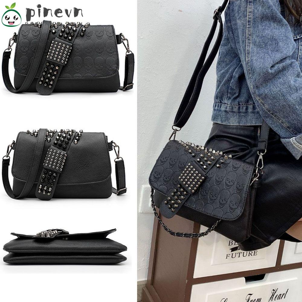 PINEVN Túi Đeo Chéo Vai Nắp Gập Hình Đầu Lâu Thời Trang