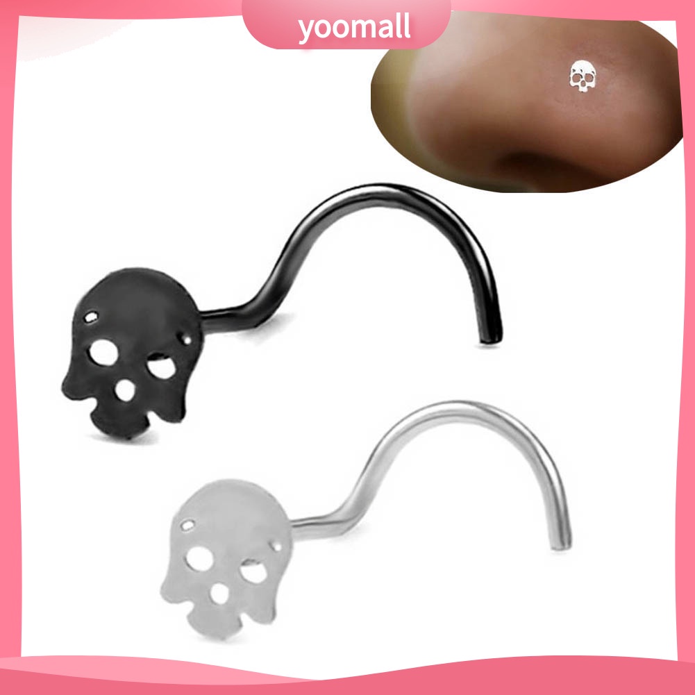 Set 2 Khuyên Mũi Hình Đầu Lâu Bằng Thép Không Gỉ Cá Tính