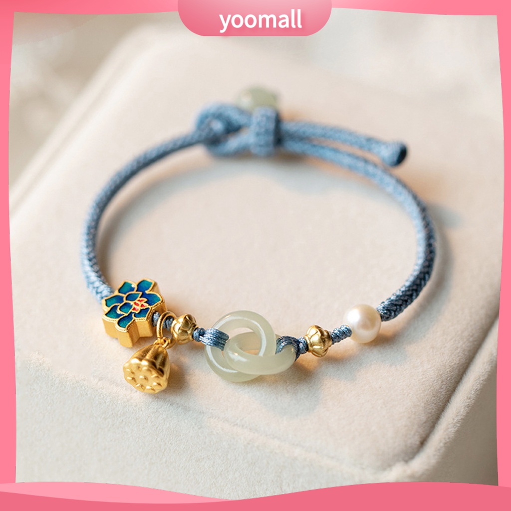 [YM] Vòng Tay Dây Bện Đính Ngọc Trai Giả Mặt Hoa Sang Trọng Trang Sức Hàng Ngày Cho Nữ