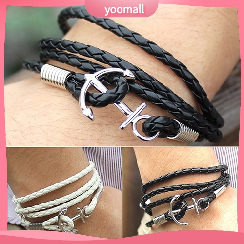 [YM] Vòng Tay Giả Da Nhiều Lớp Gắn Mỏ Neo Vô Cực Cho Nam