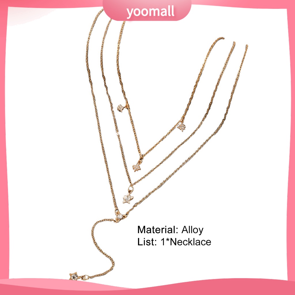 [YM] Vòng Cổ Choker Dài Nhiều Lớp Mặt Ngôi Sao Năm Cánh Đính Kim Cương Giả Cho Nữ Dating