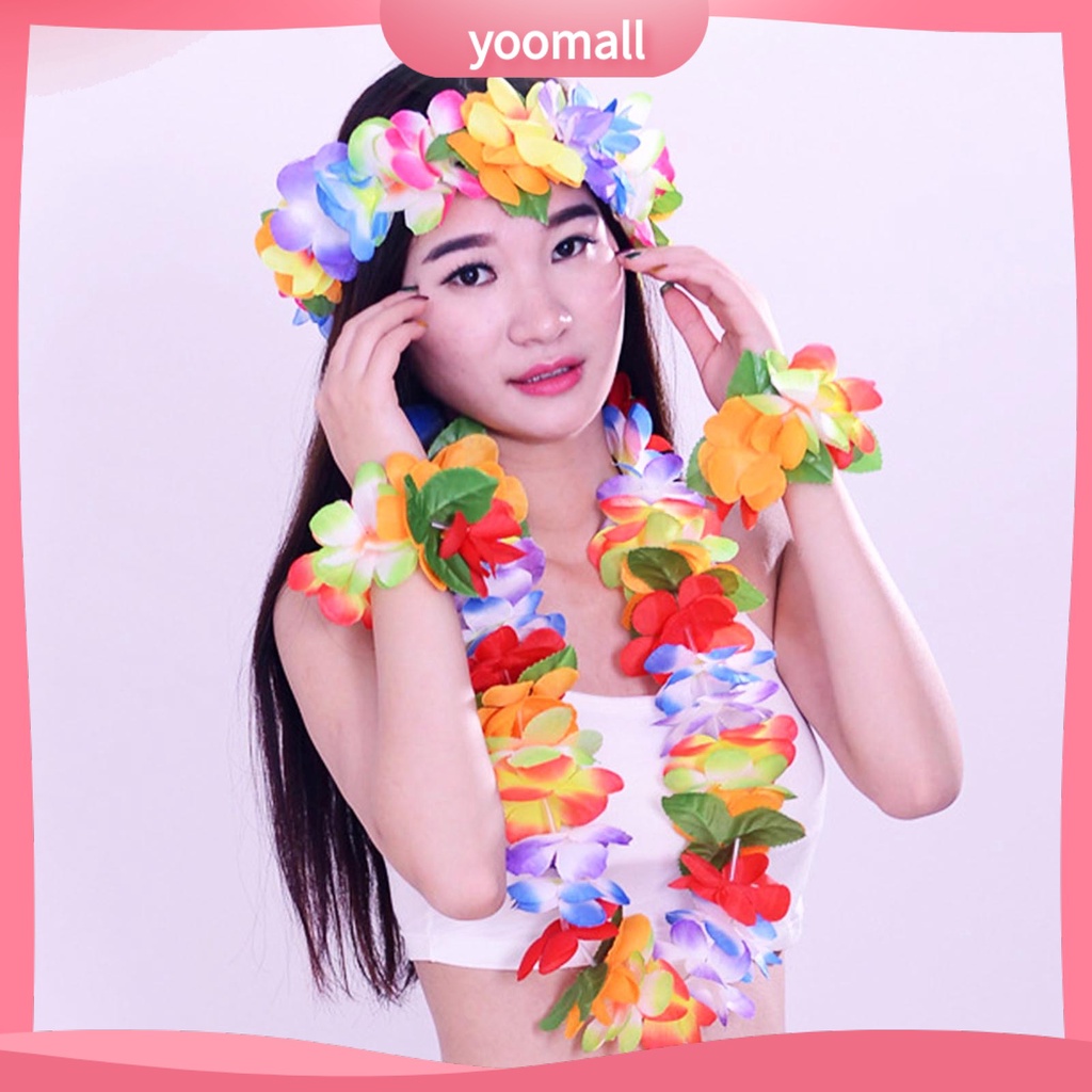 Set 4 Vòng Hoa Đeo Cổ / Vòng Tay / Dây Chuyền 80 Màu Sắc Phong Cách Hawaii