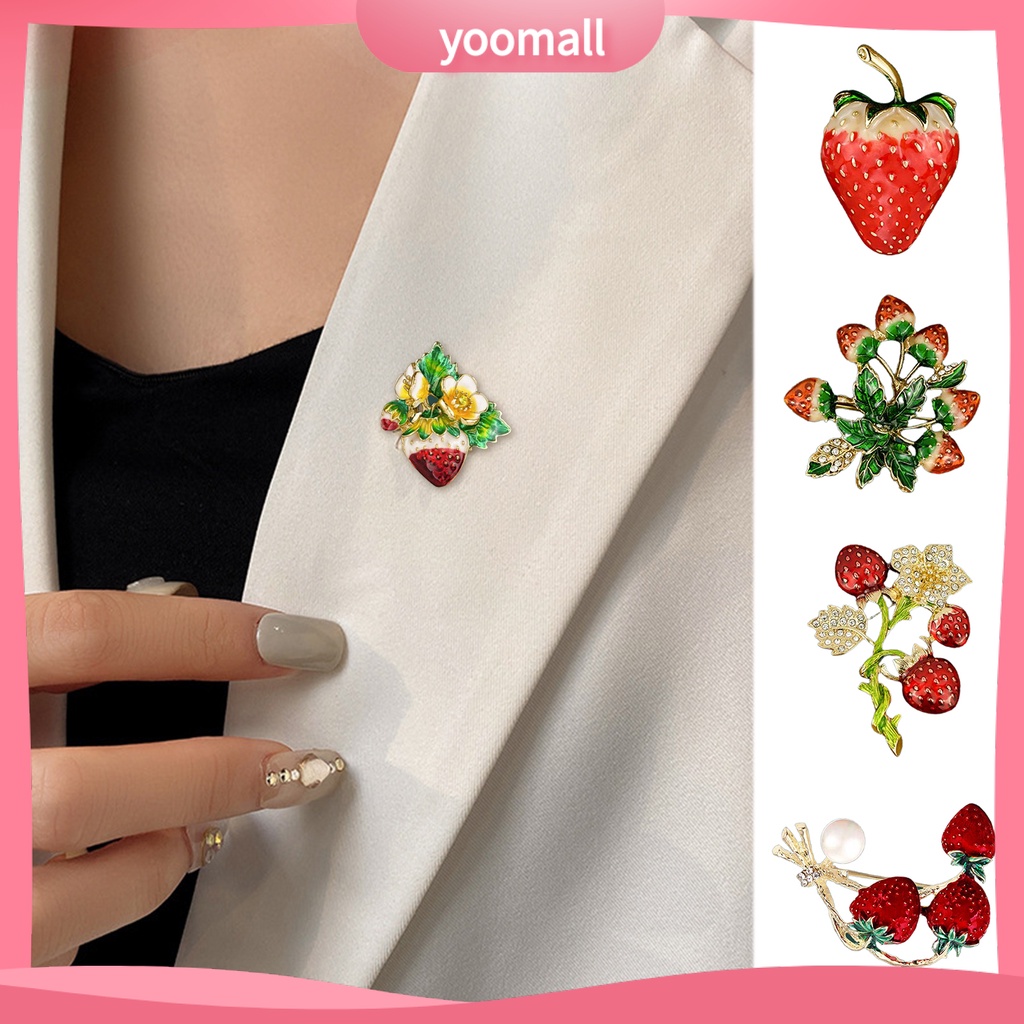 [YM] Ghim Cài Áo Hình Trái Dâu Nhiều Màu Sắc Dễ Lên Màu Trong Suốt Nhỏ Gọn Dành Cho Nữ