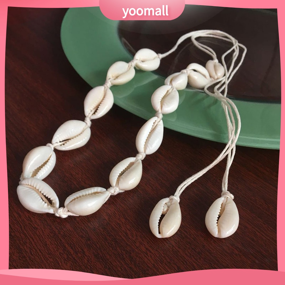[YM] Vòng Cổ Choker Dệt Tay Mặt Vỏ Sò Biển Hawaii Làm Quà Tặng Cho Nữ