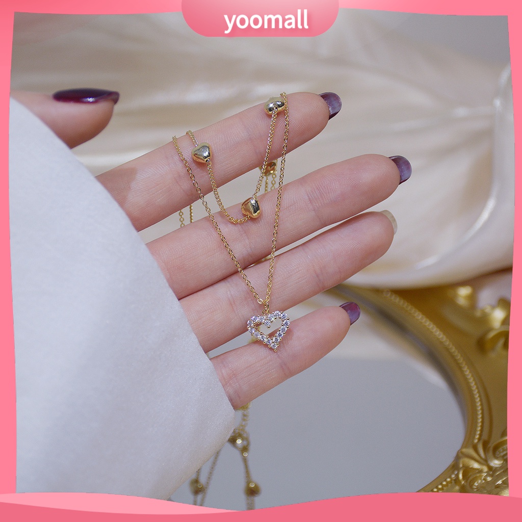 Vòng cổ Hai Lớp Mặt Trái Tim Đính Đá Thời Trang Dành Cho Nữ