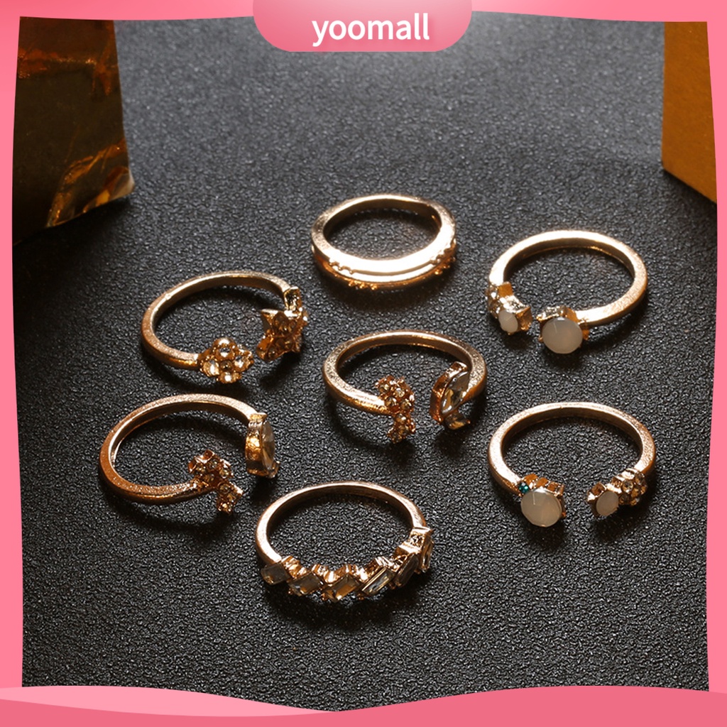 Bộ 7 Nhẫn Mở Đính Đá Lấp Lánh Trang Nhã Dành Cho Nữ