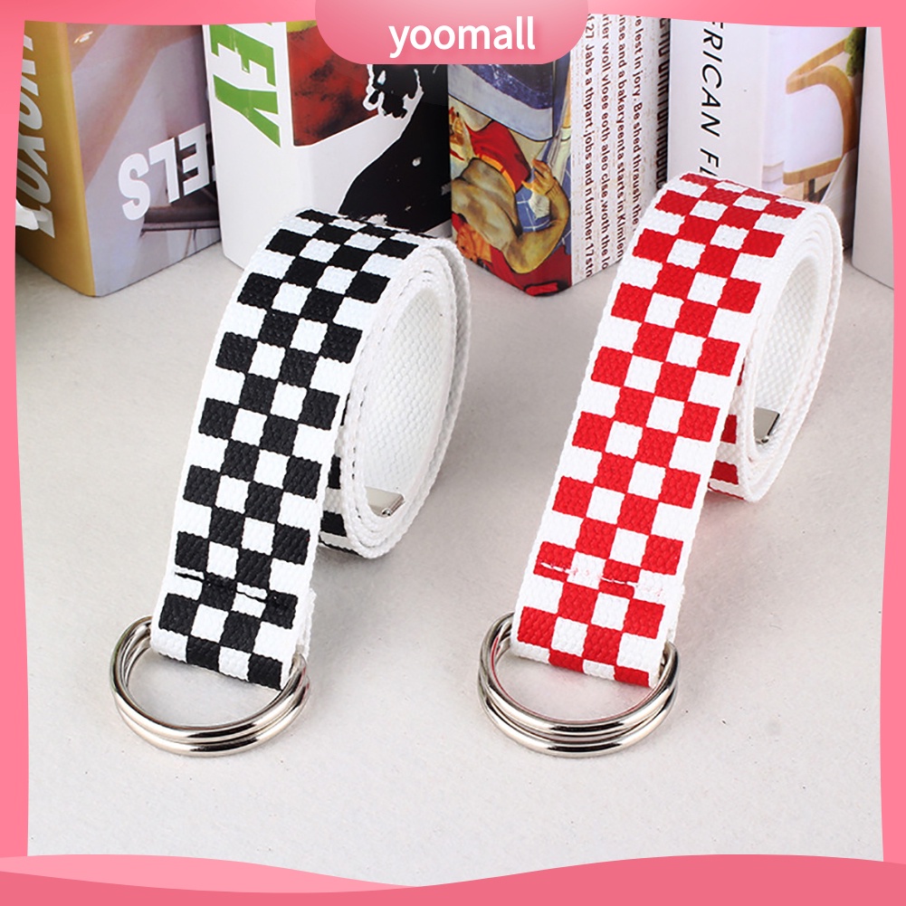 Thắt Lưng Vải Canvas Họa Tiết Kẻ Sọc / Chữ D Thời Trang Cho Nam Và Nữ