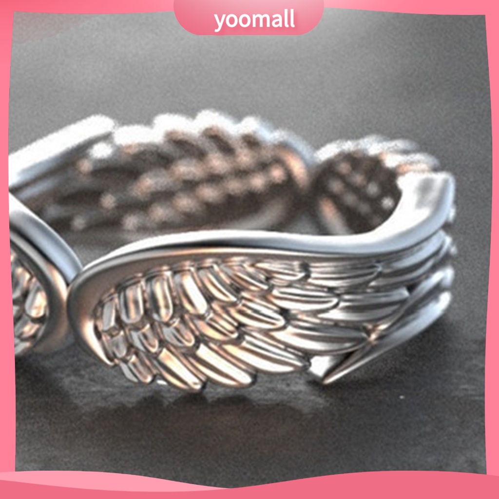 Nhẫn Hình Cánh Thiên Thần Màu Bạc Phong Cách Punk Thời Trang Cho Nam