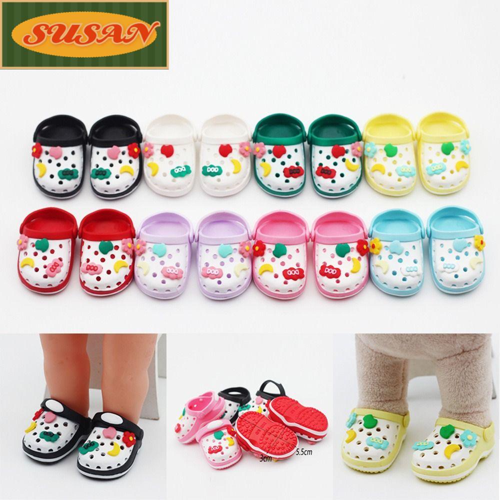 SUSANS 1 Pair 20CM Doll Sandals, Playing House Miniature Slippers, Toy Change Dressing Game 5.5*3CM Color Matching Hole Beach Shoes for Cotton Stuffed Doll