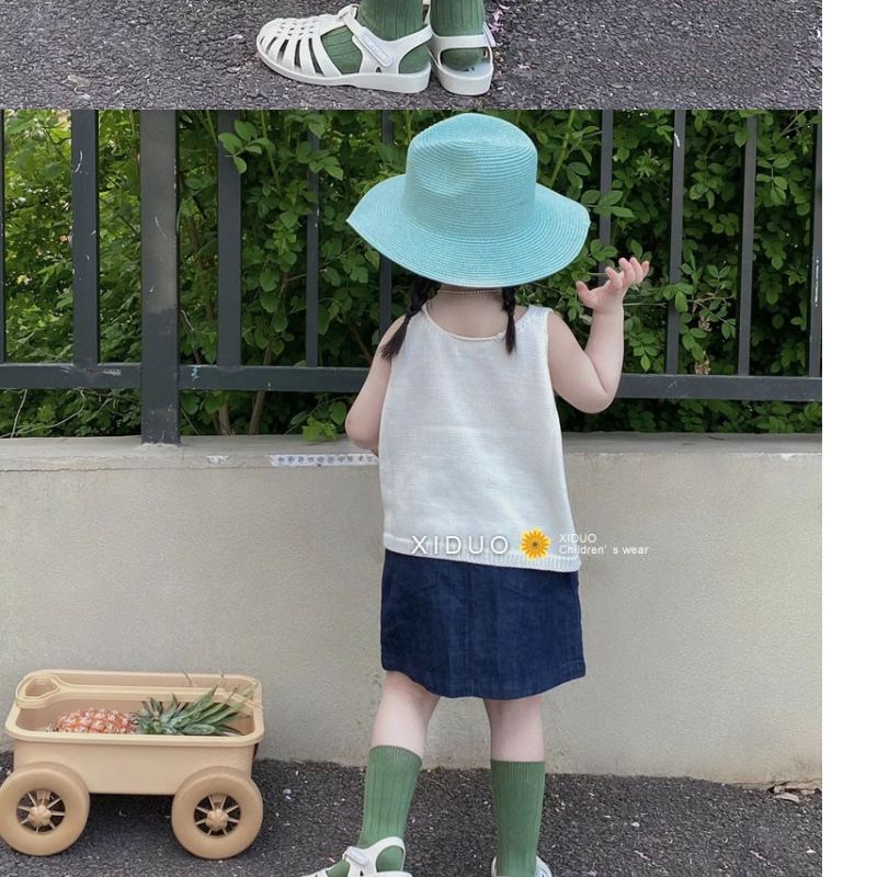 Set Áo Thun Ngắn Tay + Chân Váy Denim 5 Món Thời Trang Mùa Hè Dễ Thương Cho Bé Gái