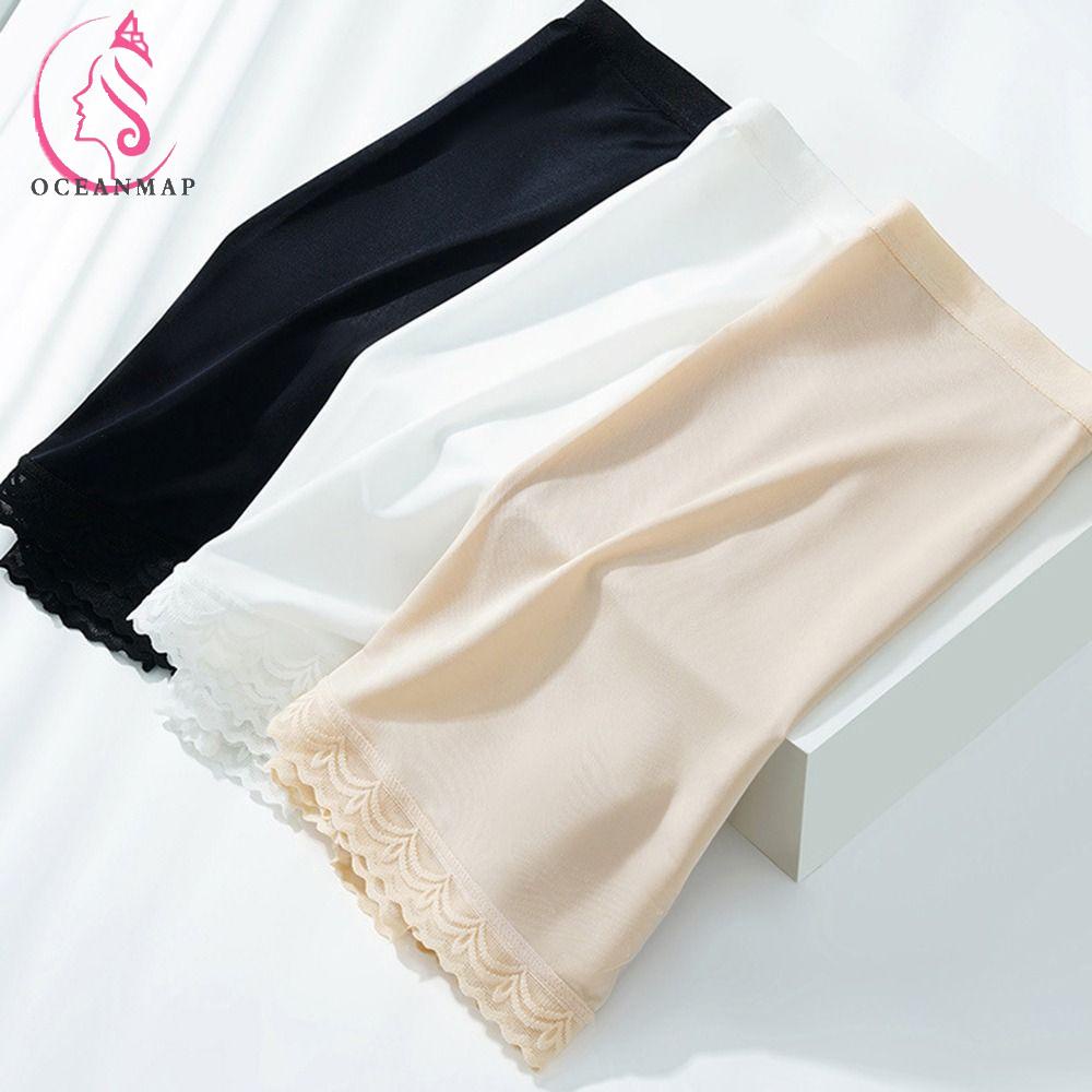OCEANMAP Quần Lót Boxer Ngắn Bằng Lụa Mát Phối Ren Thời Trang Dành Cho Nữ