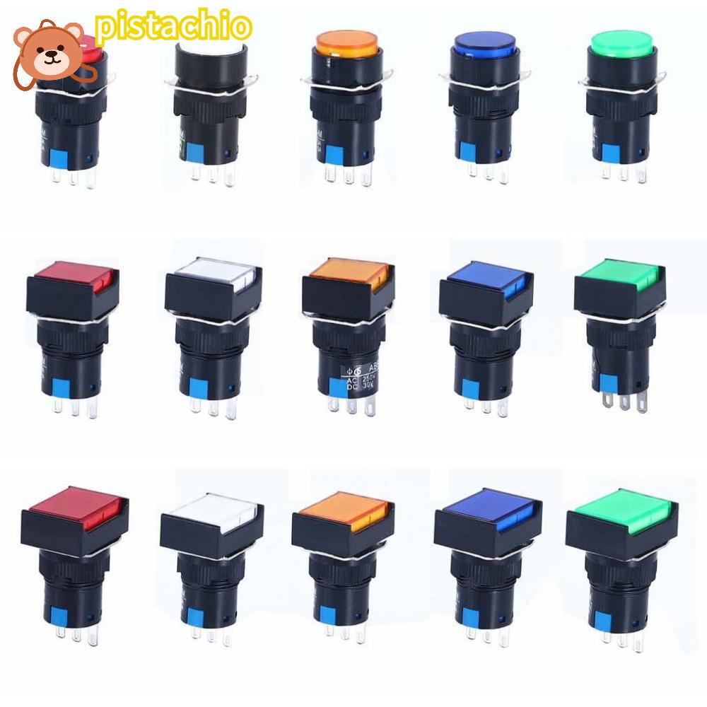 PISTA Set 4 Công Tắc Nhấn Tự Khoá 5A 250V Hình Tròn / Vuông / Chữ Nhật