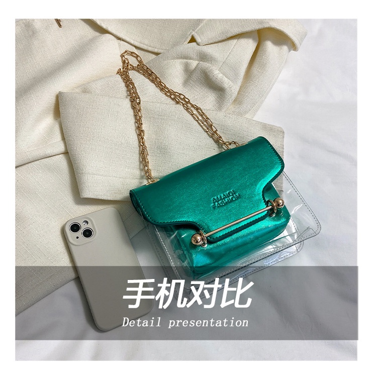 Túi Đeo Chéo Bằng PVC Trong Suốt Phối Dây Xích Phong Cách Hàn Quốc