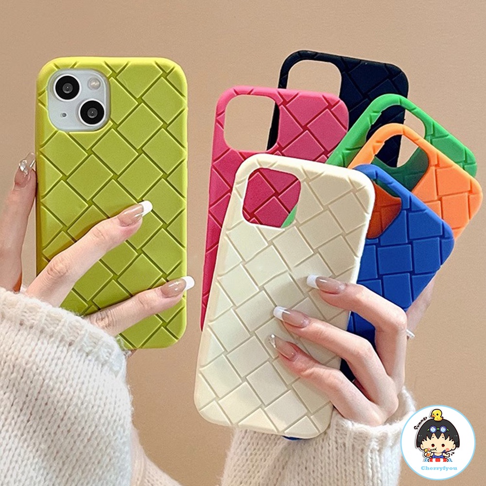 Ốp Điện Thoại TPU Mềm Màu Trơn Họa Tiết Hình Thoi Chống Trượt Cho IPhone 14 13 12 11 Pro Max X XR 8 7 Plus