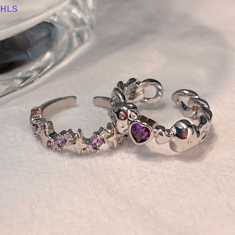 Nhẫn Cặp Đính Đá Pha Lê Tím Hình Ngôi Sao / Trái Tim Thời Trang