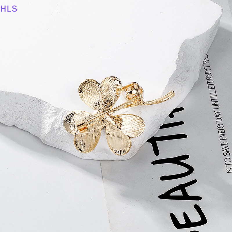 Ghim Cài Áo Hình Cỏ Bốn Lá Đính Ngọc Trai Nhân Tạo Thời Trang