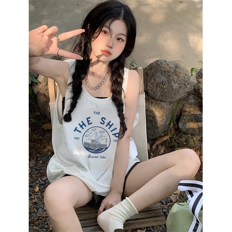 Áo Thun Ba Lỗ 100% Cotton Dáng Rộng Thời Trang Mùa Hè Phong Cách Hàn Quốc Cho Nữ