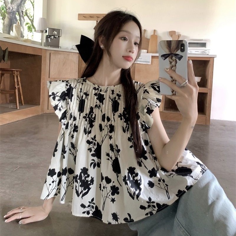 Cozok Áo Sơ Mi Ngắn Tay Dáng Rộng In Hoa Kiểu vintage Thời Trang