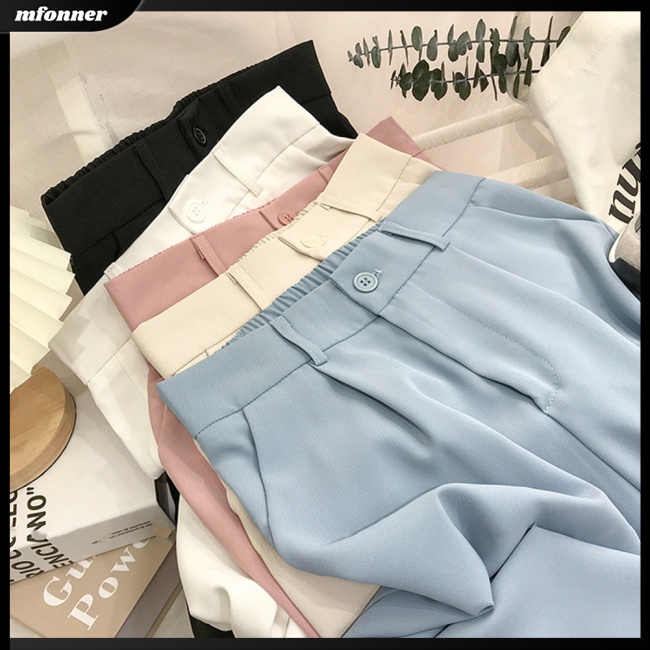 Quần ống rộng Lưng Cao Thoáng Khí Màu Sắc Đơn Giản Thanh Lịch Cho Nữ